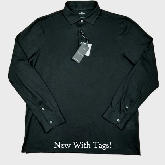 Gran Tasso Other - GRAN SASSO Black 100% Wool Long Sleeved Polo Shirt Size 54 Fine Travel Wool NEW